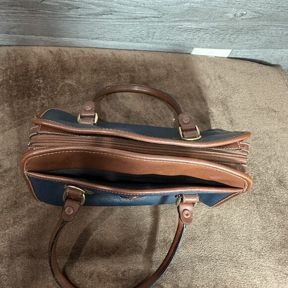 Vintage Carriage House Leather Purse Handbag Tan & Navy Many Pockets - Picture 7 of 16